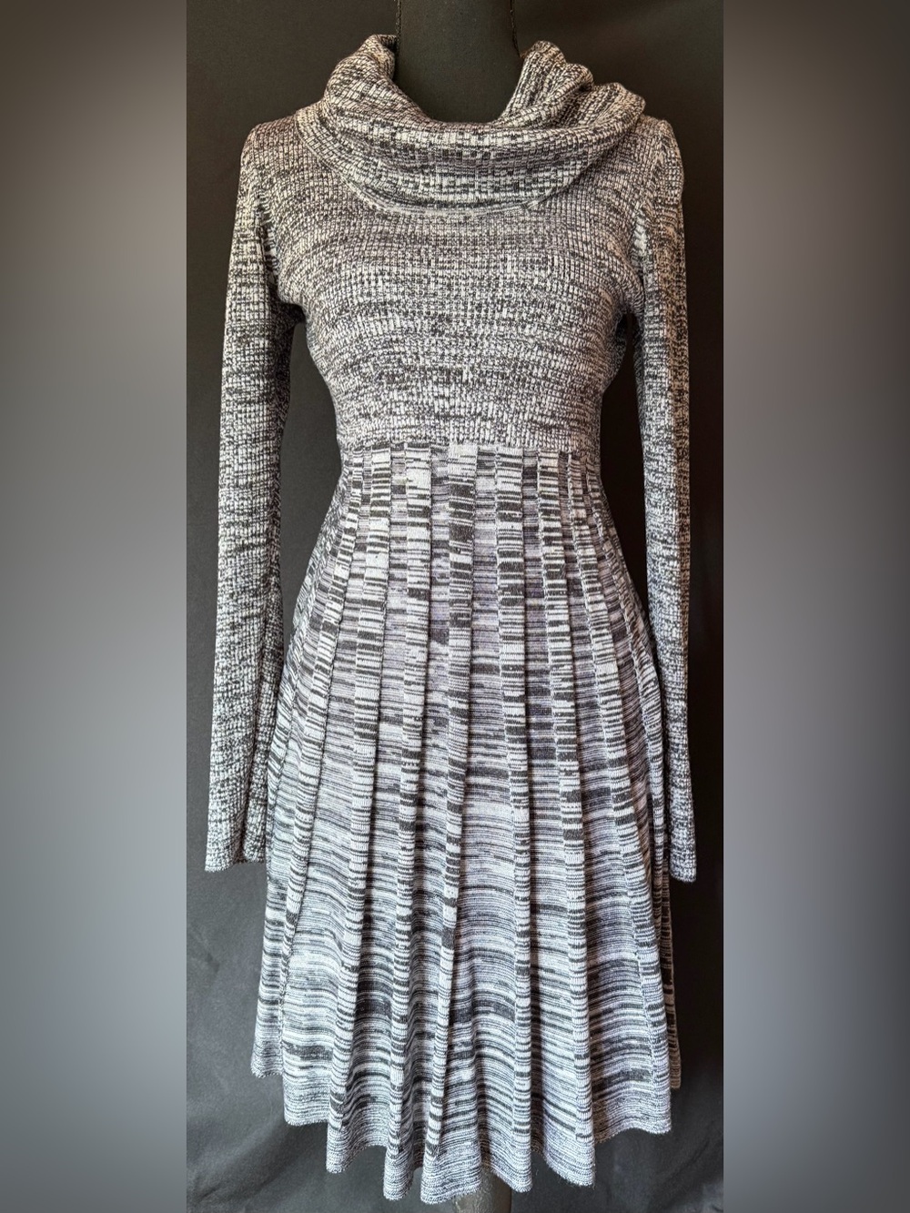 Calvin Klein Marled Knit Sweater Dress Cowl Neck Fit & Flare Size Small